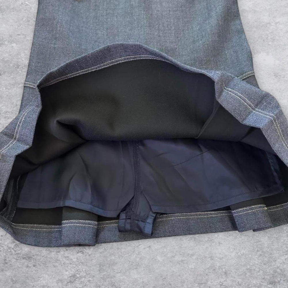 Honore Wool Blend Pleated Structured Mini Dress Dark Indigo Blue Gold Button S - Picture 6 of 8